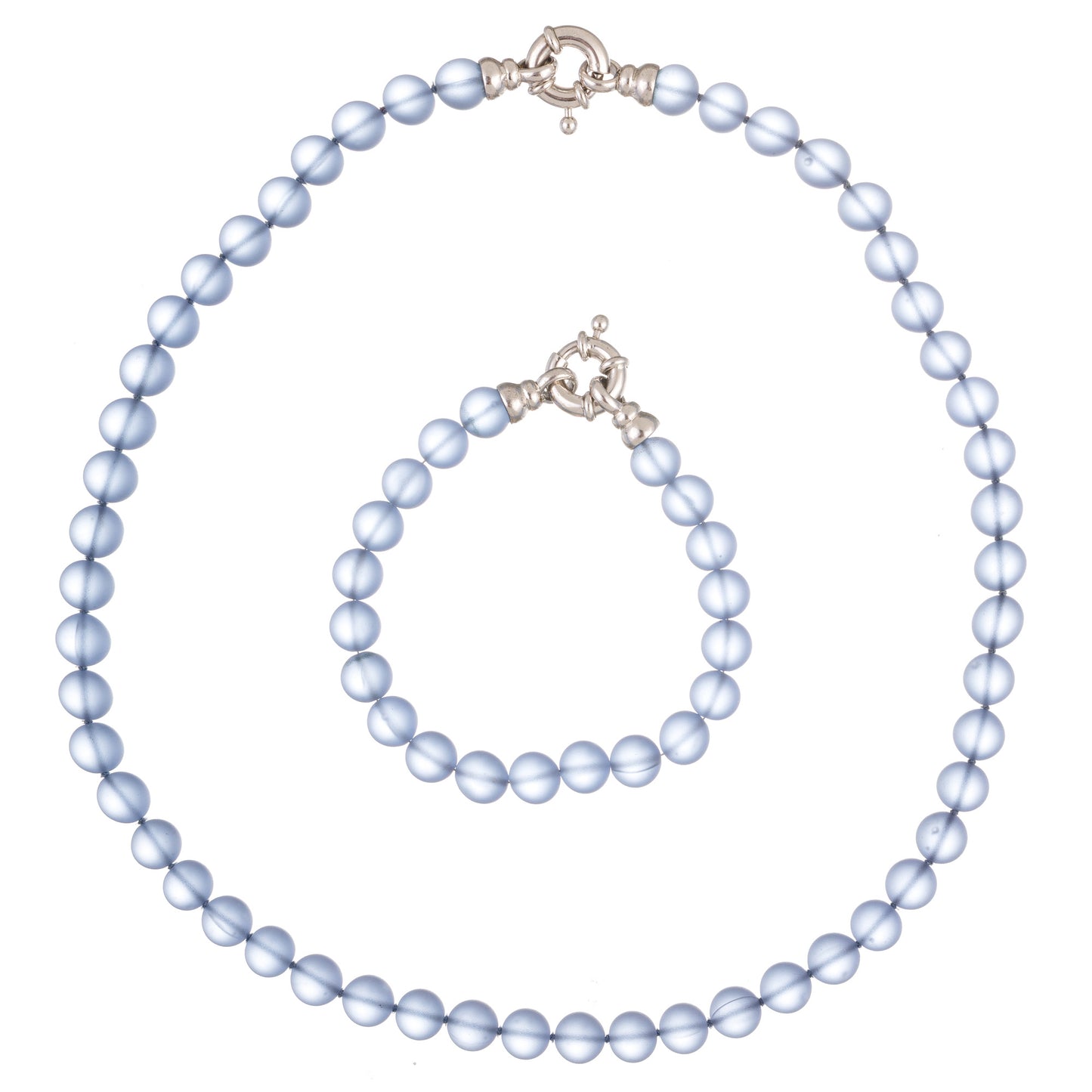 Set Accord 8 cu colier și brățară din mărgele bleu mate – bijuterii handmade, design modern pentru femei.