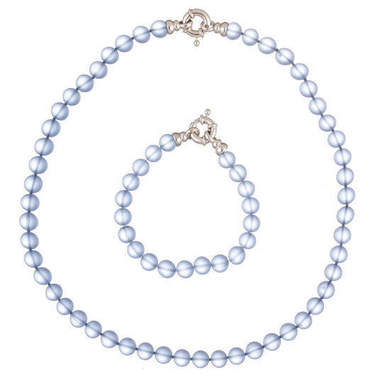 Set Accord 8 cu colier și brățară din mărgele bleu mate – bijuterii handmade, design modern pentru femei.